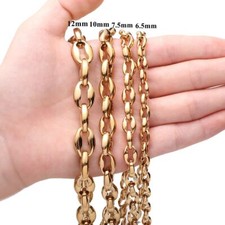 6.5/7.5/10/12mm Women Men Stainless Steel Hollow Out Coffee Beads Chain Neklace