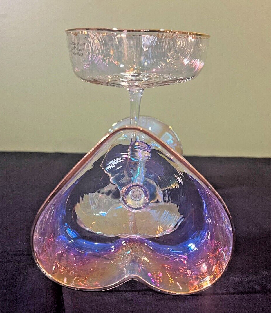 Set of 2 David Tutera Heart Shaped Iridescent Coupe Champagne Glasses NEW