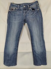 Miss Me Jeans Women's 28 Boot Cut Bling Embellished Stretch Western Denim Blue