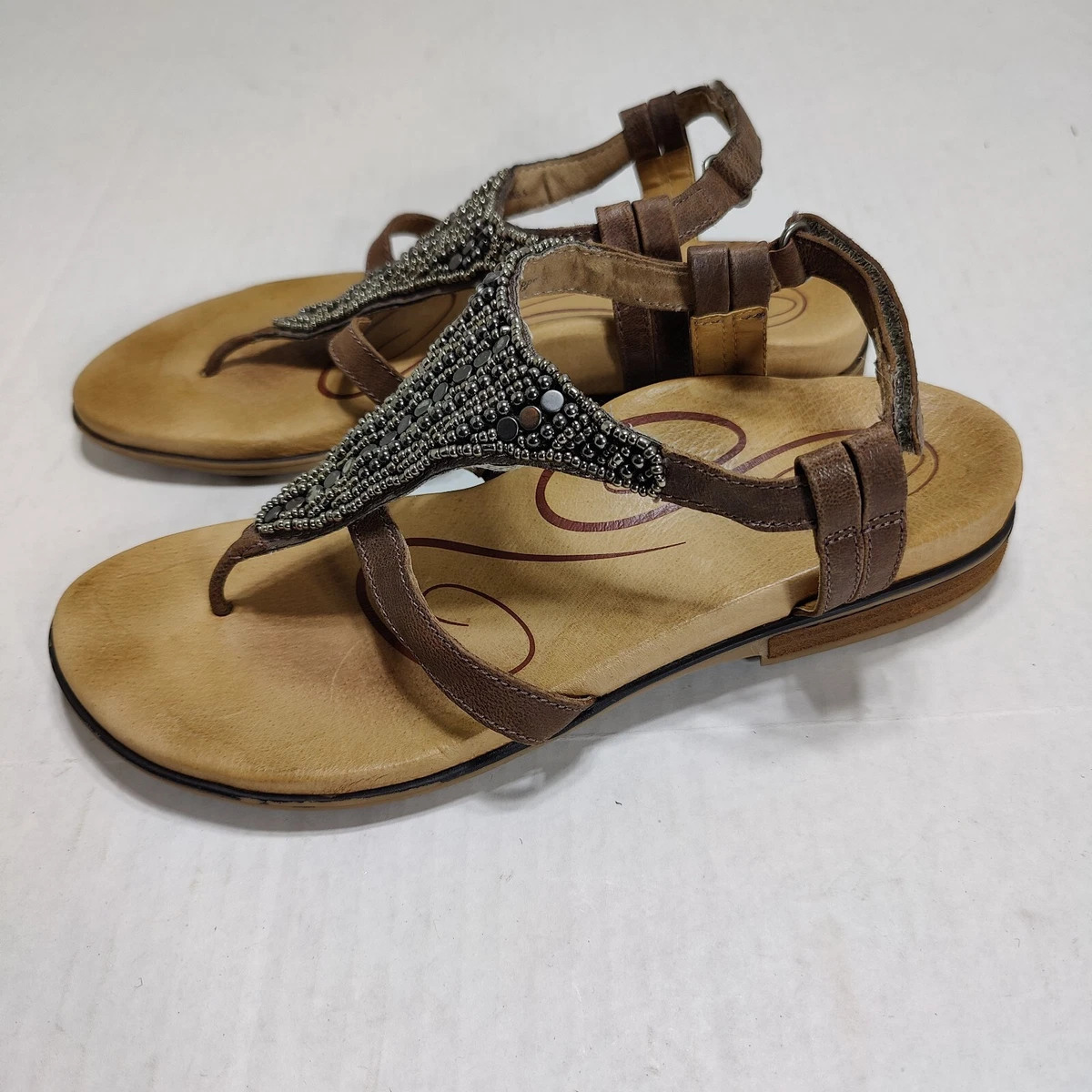 Aetrex Sheila Stone Leather Sandals Women s Size EU 39 US 8 8.5