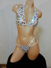 Exotic dancer stripper small multicolor two piece bikini dance outfit -dancewear