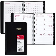 2026 Brownline CB100.BLK Weekly Planner with Telephone Address Section, 8 x 5"