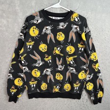 A1 Looney Tunes Tweety Bugs Donald Sweater Womens XS Black Crewneck Sweathirt