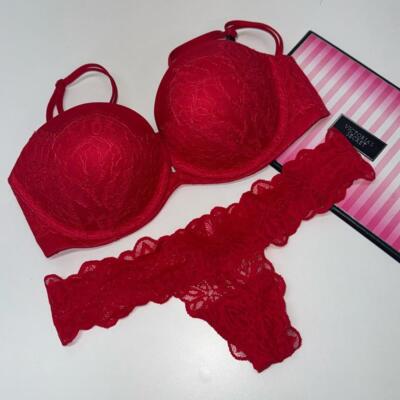 Red Lace Bra and Thong Set by Victoria's Secret multiway BRA SET