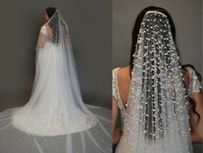 Wedding heavy Pearls top wedding veil cathedral length for bride