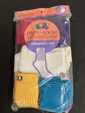 Vintage Fruit Of The Loom Cuffed Crew Socks Ladies 6 Pair Colored FOTL New 9-11