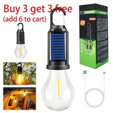 LED Solar Rechargeable Hanging Bulb Light Camp Waterproof Emergency Lamp Outdoor