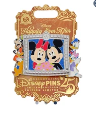 Authentic Disney Mickey and Minnie Pin Happily Ever After Slider Pin LE In Hands