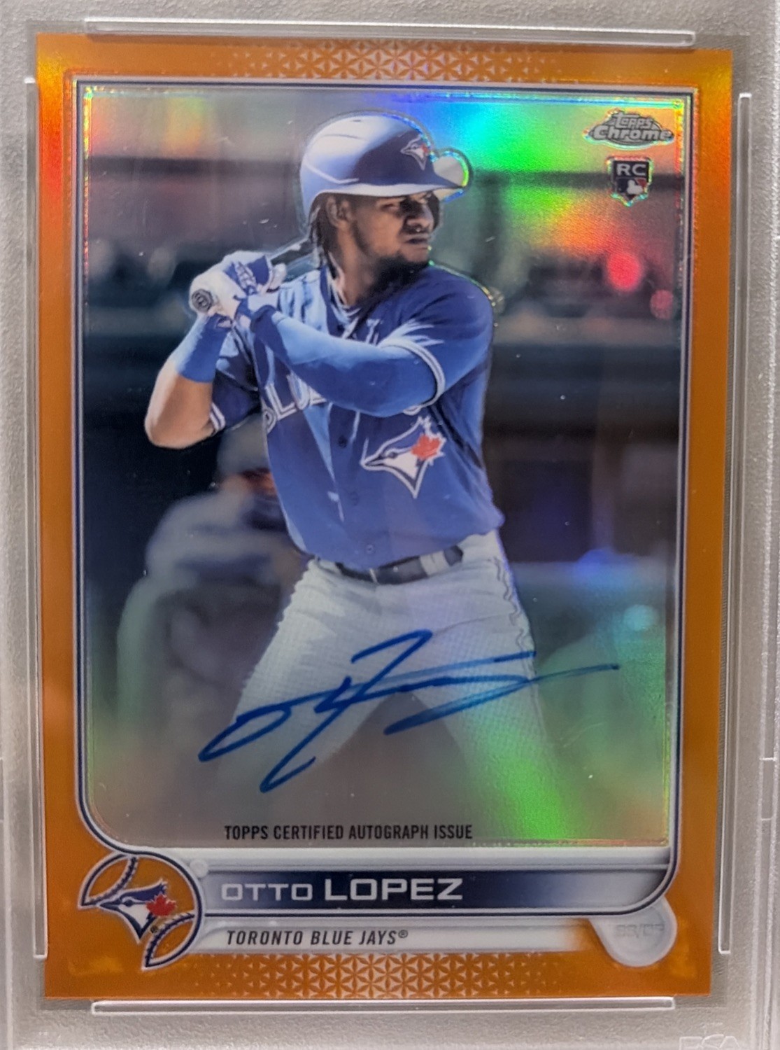 2022 Topps Chrome Orange Refractor RC Auto Otto Lopez 21/25 PSA 9 view 2