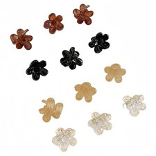 Mini Flower Hair Clips, 1 Count Pack of 12 , Black, Brown, Yellow, Clear