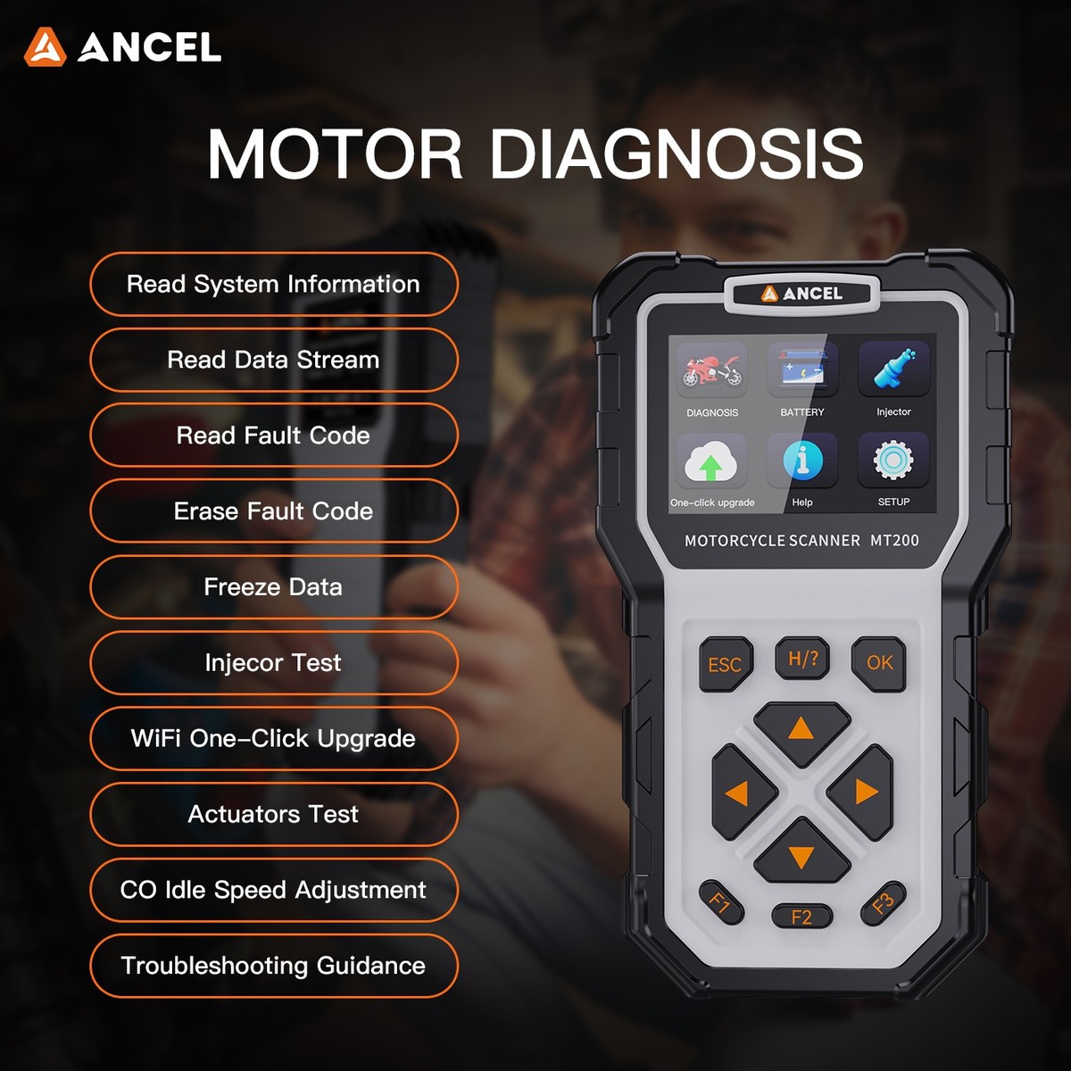 2026 MT200 Motorcycle All System OBD2 Scanner Diagnostic Tool Idle