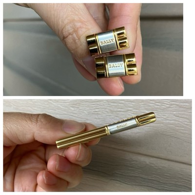 Bally Germany Silver & Gold Tone Cufflinks & Tie Clasp / Clip set
