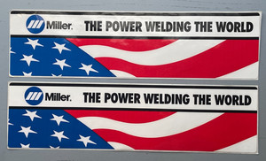 2X Miller Welding Sticker THE POWER WELDING THE WORLD USA 11 3/8" Flag Decal