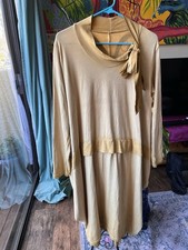 Diverse Italia 100% Cotton Gold/Mustard Long Dress Bow Flattering Fits M-XXXL