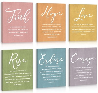 CHDITB Faith Hope Love Bible Verse Wall Art, Set Of 6 Prints Religious Prayer...