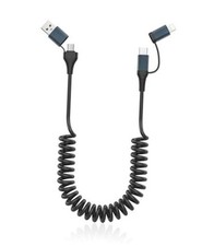 Coiled USB-C and Lightning Cable 2-in-1 with Dual Port USB-C/USB-A - 4ft