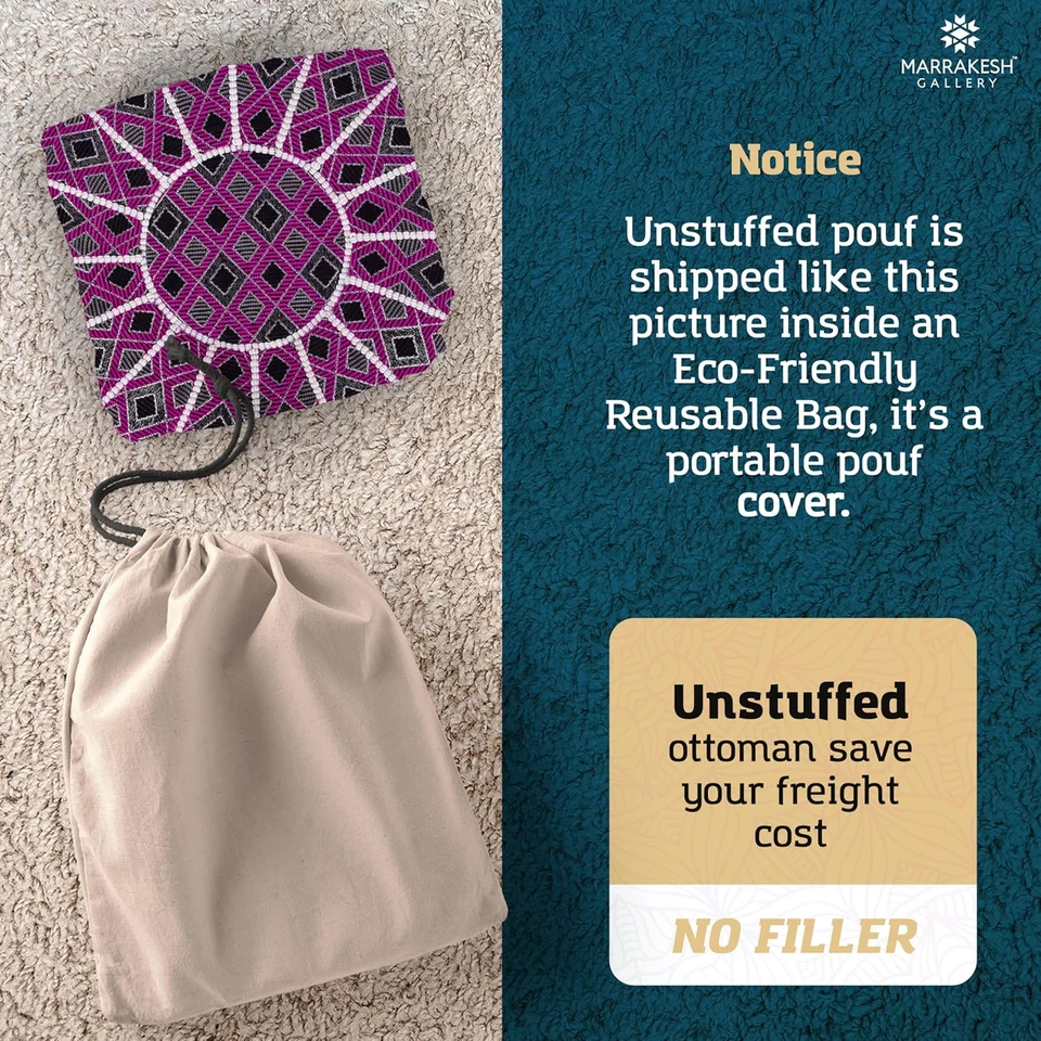 Bohemian Unstuffed Moroccan Pouf Ottoman, round Ottoman Foot Rest, Handmade Bean - Image 3 of 4