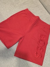 BOSS Men's Red Cotton Sweat Shorts Embroidered Logo