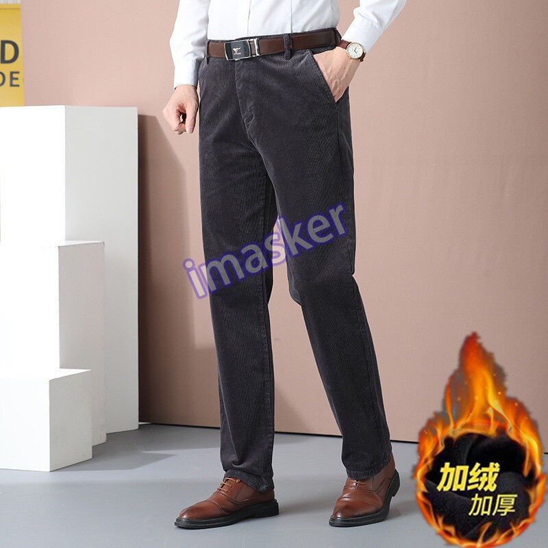 Autumn Winter Men Long Straight Pants Corduroy Casual Business Trousers Party Sz