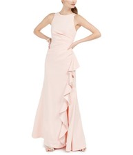 Vince Camuto Womens Ruffled-Slit Gown Fit & Flare Dress, blush, Petite, 4P