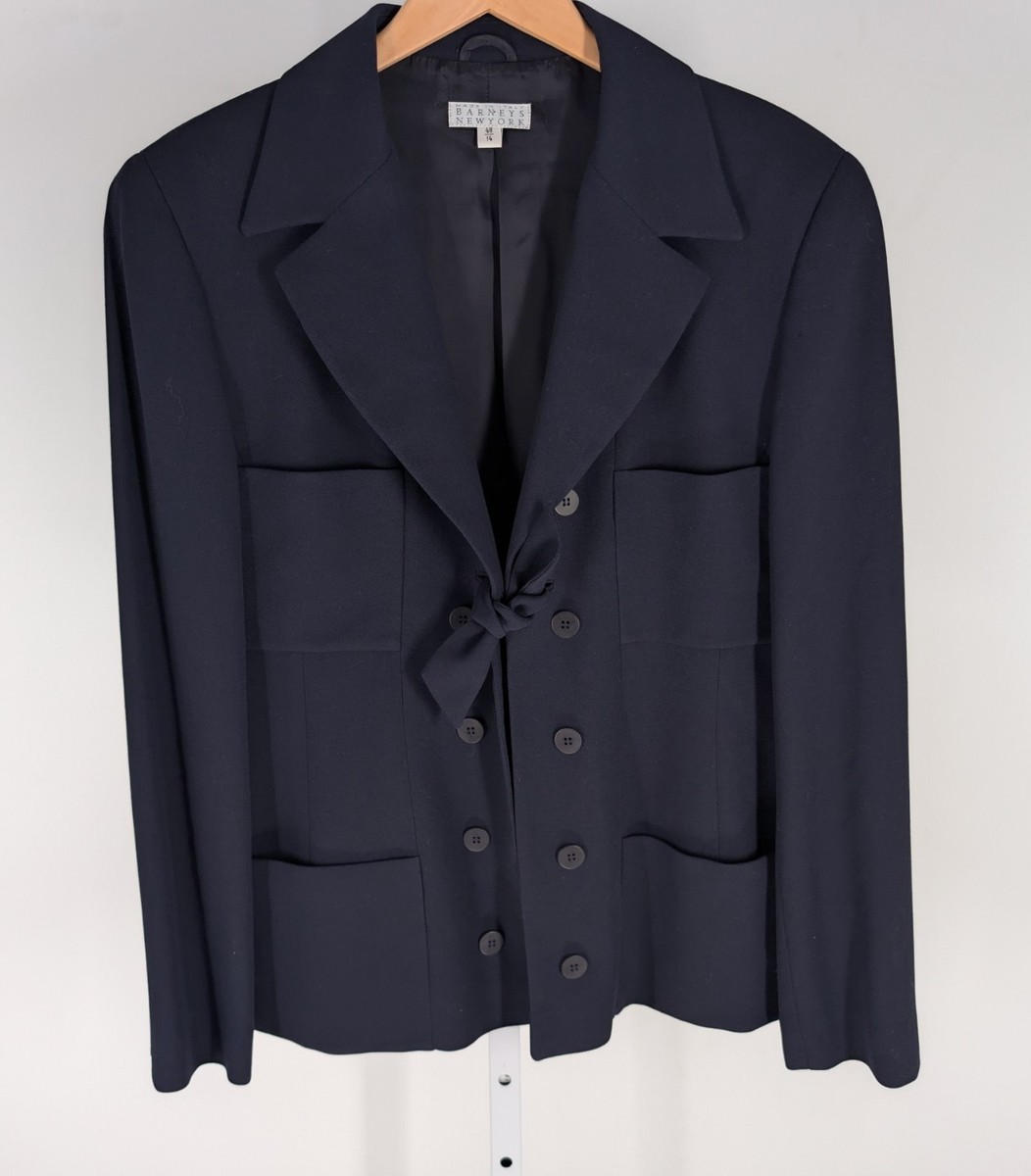 Vintage 90s Barneys New York Navy Wool Tie Front Blazer Jacket 14