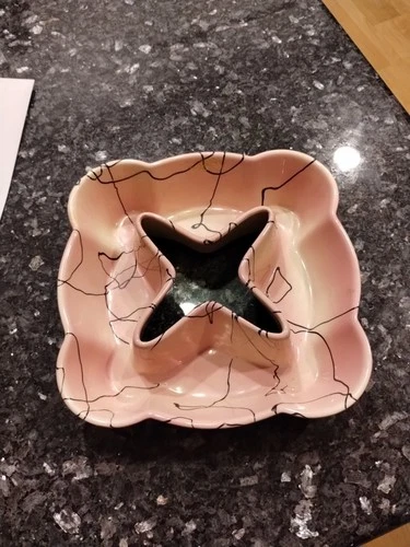 Hull Atomic Pink Drizzle Glaze Trinket Ash Tray 4 Smoking Stand 50's Mid Century