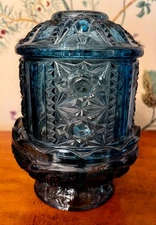 RARE! Indiana Glass Colonial Blue Stars And Bars Fairy Lamp MINT!