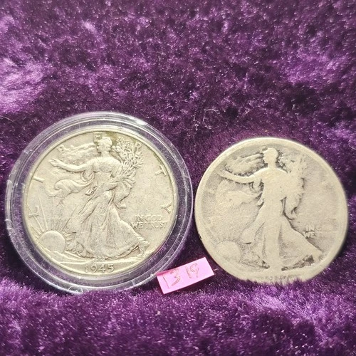 Lot of 2🔥Good-XF 90% Silver🔥 1917 & 1945 Walking Liberty Half Dollar 1319