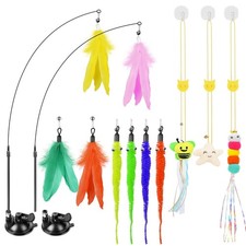 Interactive Cat Wand Toy with Feather Teaser  Suction Cup - Indoor Play for Kit