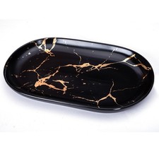 Teetablett  | Serviertablett aus Keramik für Teeutensilien | Marmor Schwarz/Gold