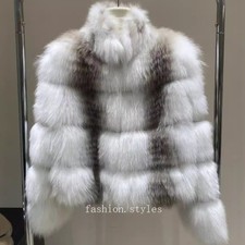 Strip Fox Fur Women's Coat Winter Young Real Fur Stand Collar Short Jacket Parka