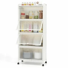 5-Tier Kitchen Storage Cabinet, Freestanding Appliance Cabinet on Wheels with...