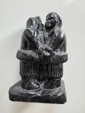 Rare 1970s Inuit Eskimo Stone Carved Hunters hugging 17x11x10cm