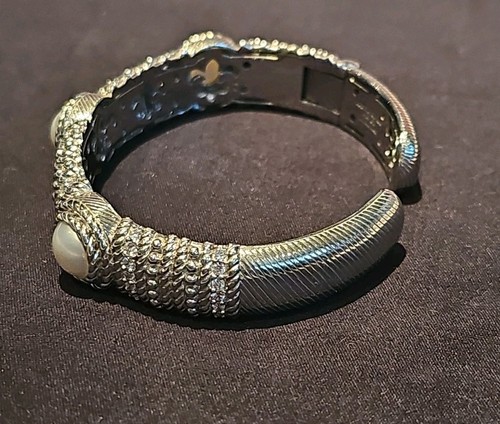 NICE JUDITH RIPKA 925 STERLING SILVER PEARL HINGED CUFF BRACELET free shipping - Picture 4 of 12