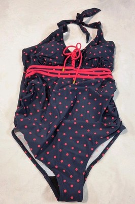 Beach Bump Motherhood Maternity One Piece Swimsuit Size S Blue Pink Polka Dot