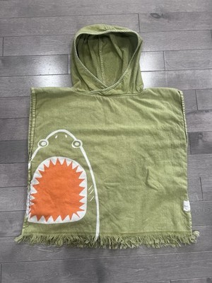 SUNNYLIFE Kids Hooded Shark Poncho Towel 100% Cotton Green Fringed