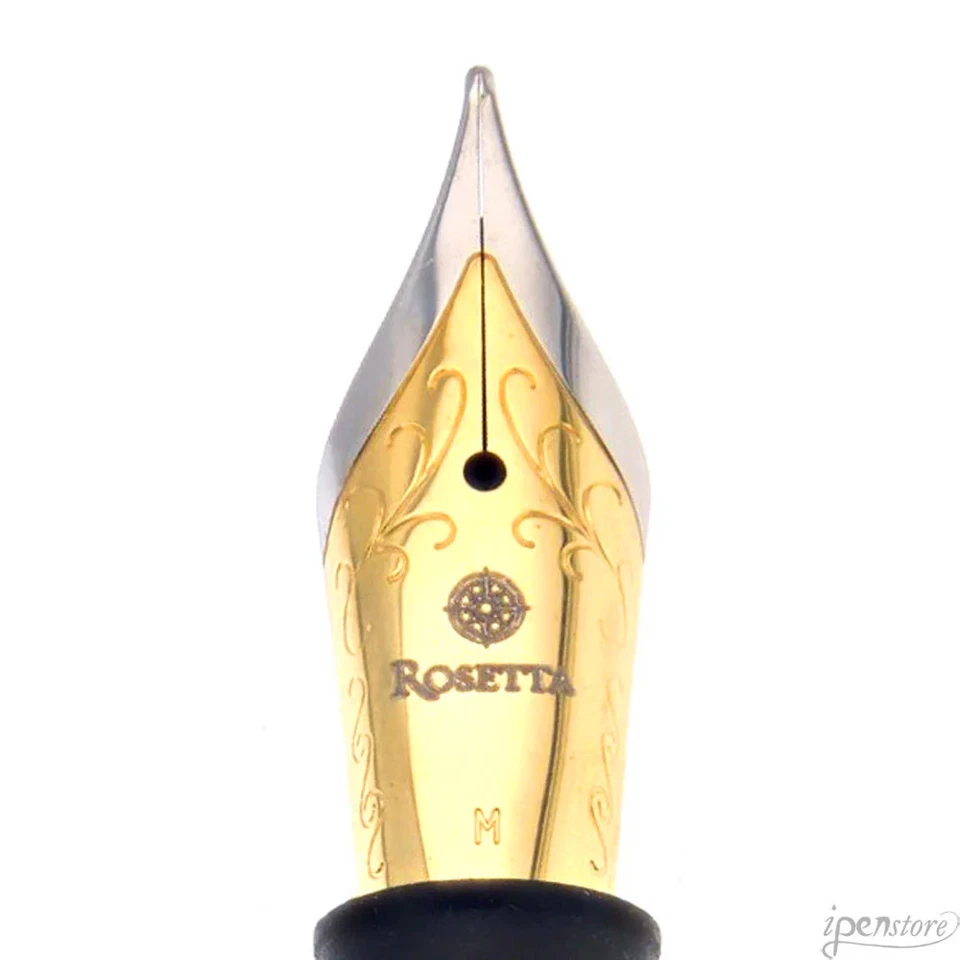 Pluma Estilográfica Rosetta Magellan, Mármol Azul Oscuro, Borde Dorado, Plumín 2 Tonos Foto 2 de 4