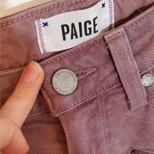 Pantalones de mezclilla Paige Plum Smoke Edgemont elegantes ultra ajustados con acento de cremallera talla 24 - Imagen 9 de 13