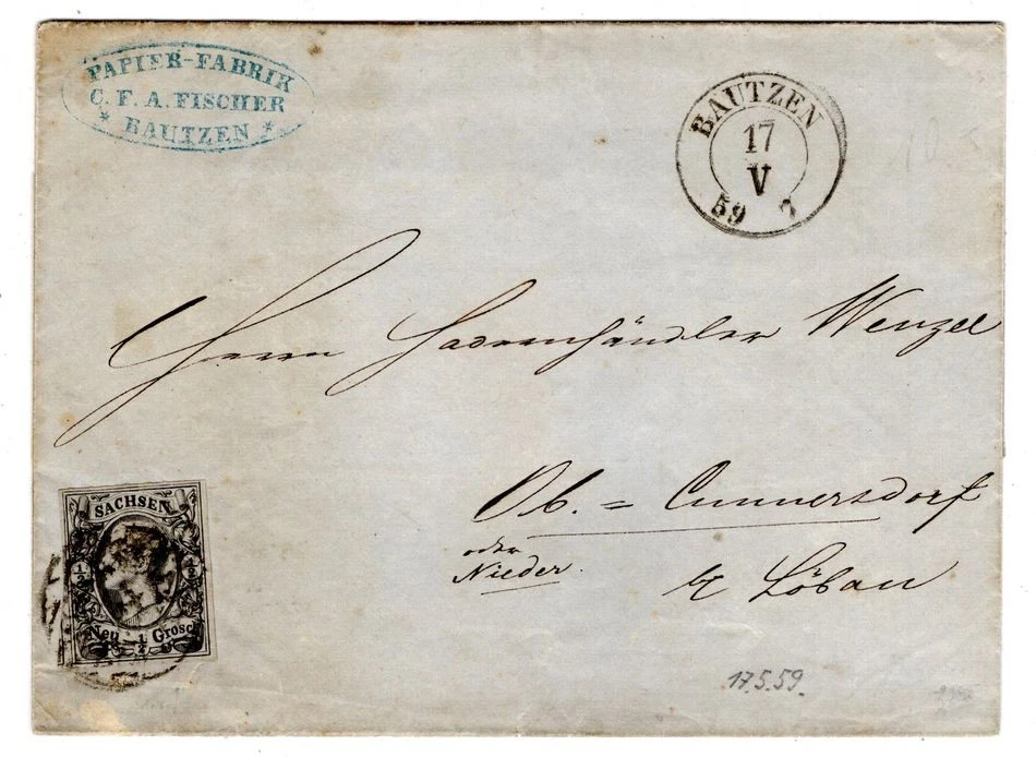 Sachsen 8 auf FIRMENUMSCHLAG PAPIERFABRIK FISCHER (GA3355 - Bild 1 von 1