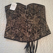 NEW Corset L Black Gold Gothic Bustier Lace Up Renaissance PIN UP STEAM PUNK ADJ