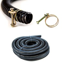 CORRUGATED FLEXIBLE BLACK POND HOSE PIPE WITH CLIPS HOSEPIPE GARDEN WATER BUTT