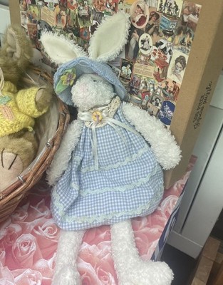 Vintage Frühling Hase Kaninchen Stofftier Plüsch Regal Sitter Landhaus Handarbeit 