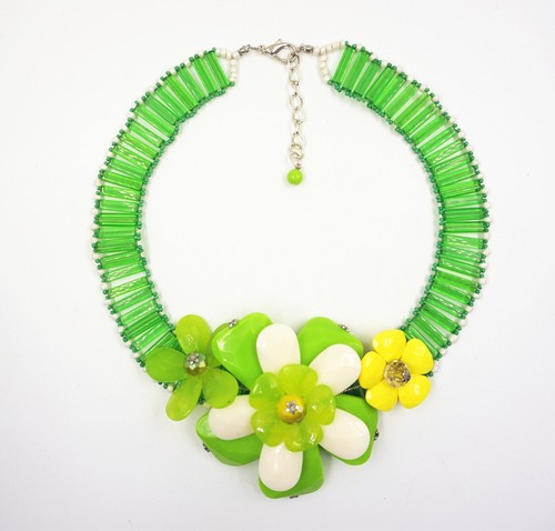 Women Chunky Plastic Flower Choker Statement Necklace Pendant Chain Jewellery - Picture 3 of 13