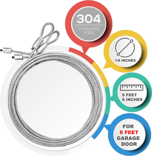 9 Feet 6 Inches Long Garage Door Cables for 8 Ft. Tall Garage Door, Cable Length - 第 3/12 張圖片