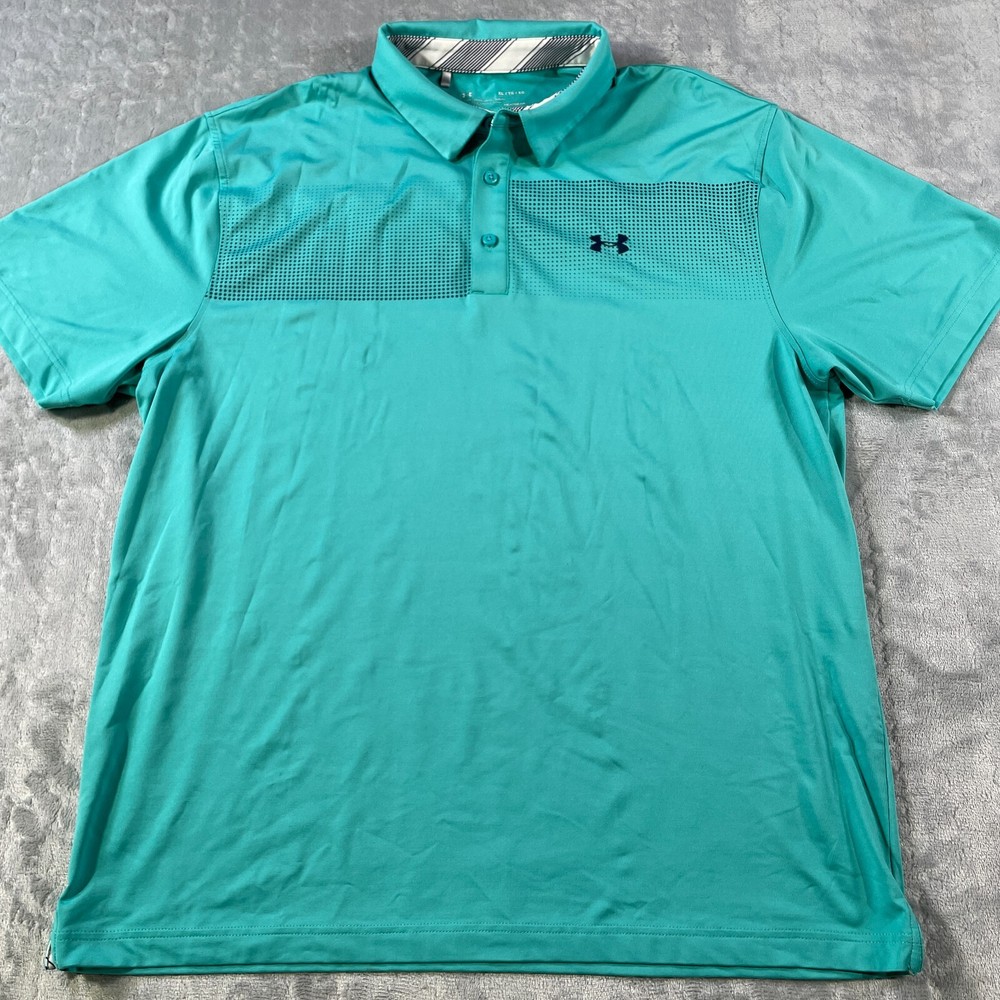 Under Armour Polo Shirt Mens Size XL Green Loose Golf Stretch Preppy Lightweight