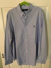 Camicia Ralph Lauren uomo XL blu bianca a righe manica lunga