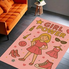 Girl Power Kids Rug   Pink Girls Room Carpet, Empowerment Play Mat, Fun  Stylis