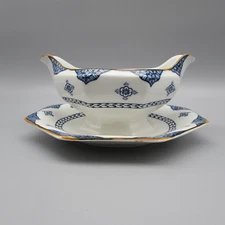 BLUE BOMBAY  Woods Ware England English Blue & White China   Gravy Boat
