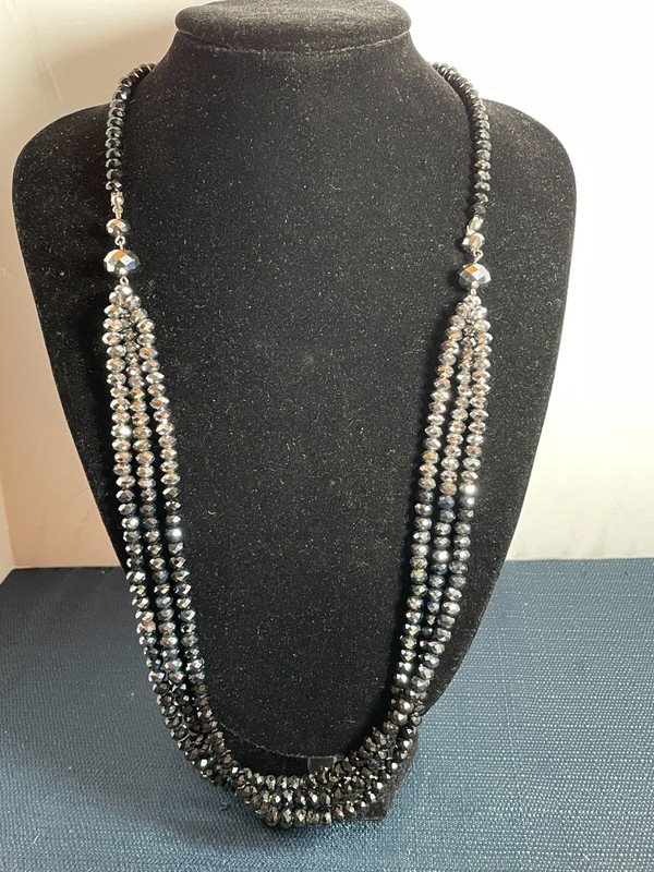 Vintage Faceted Crystal Beaded Necklace 3 Stand Swarovski