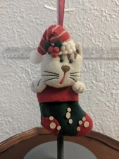 Mini White & Brown Dog Christmas Stocking - Dog Wearing Santa Hat 